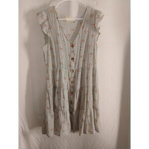 Sweet Wanderer Dress Womens XL Mini Boho Floral Tiered Floral Sage Green
